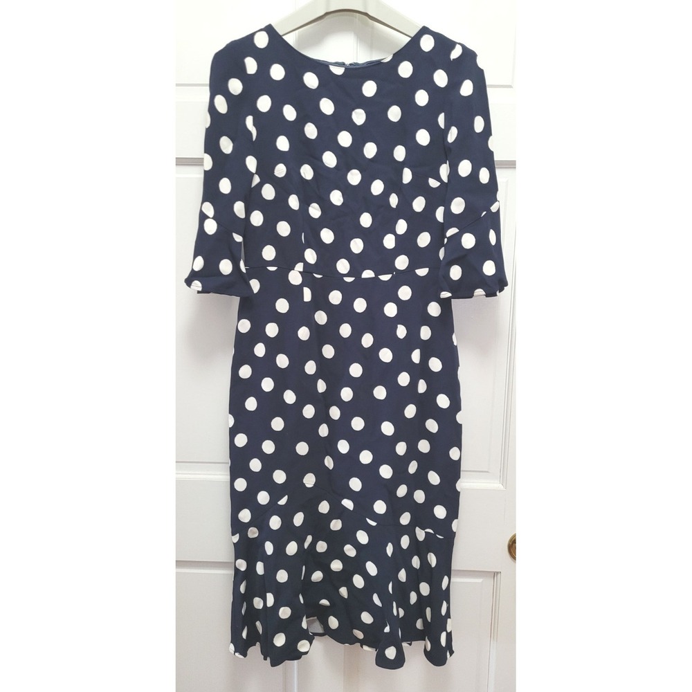 Boden Women's‎ Flippy Polka Dot 3/4 Trumpet Sleeve Dress - Navy - US Sz 6L
